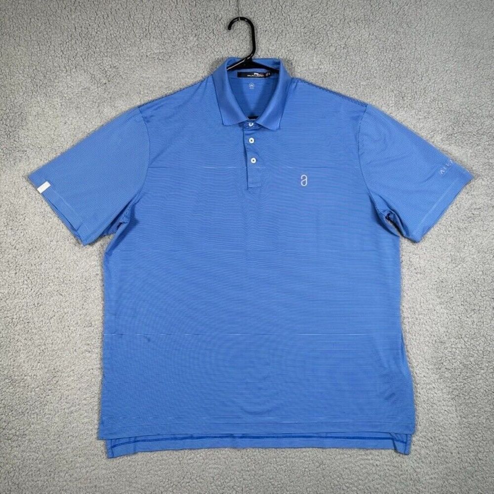 RLX Ralph Lauren Polo Shirt Mens XL Blue Striped Golf Performance Stretch Logo